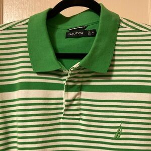 Nautica Polo XL Green and White Stripe Embroidered Short Sleeve